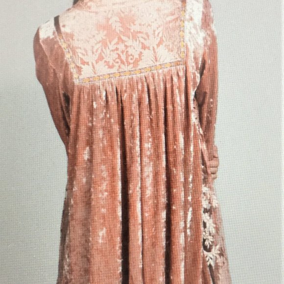 Crushed Velvet & Lace Tunic Dress POL Crushed Velvet Bohemian Size: LG - NWT - Picture 2 of 6